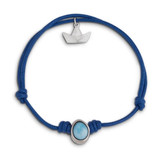 Bracciale un sasso, charm e cotone blu