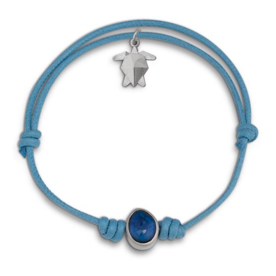 Bracciale un sasso, charm e cotone celeste