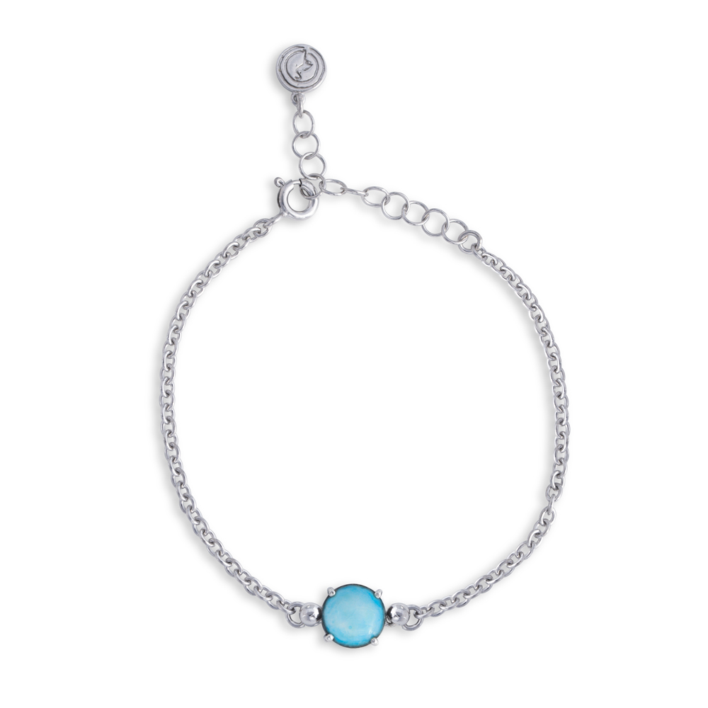 Avalaya Bracciale A Polsino In Pietra Semipreziosa Blu - Ispirazione Vintage, Metallo Placcato Argento, Regolabile, Unica